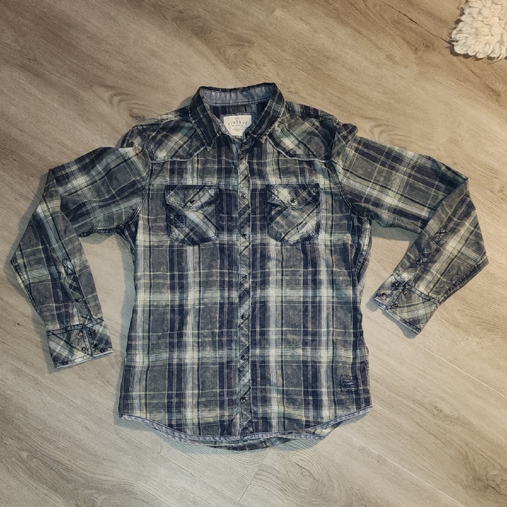 BKE Blue and Gray Plaid Shirt